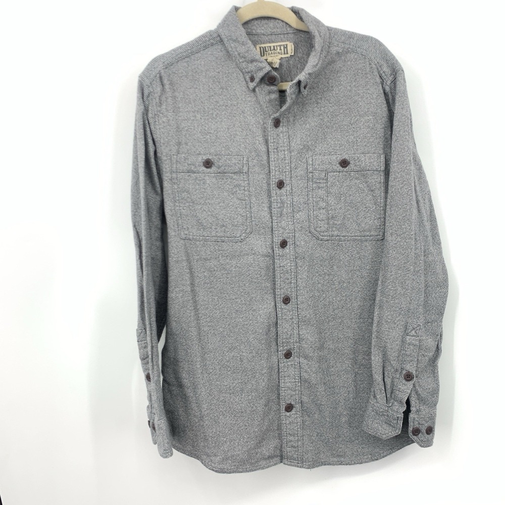 Duluth Trading Men Size Large Shirt Gray Slim Fit‎ Button Down Top Cotton Twill